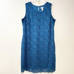 CATHERINES Lace Sparkling Dress Womens 26W Blue Sleeveless Lined Wedding